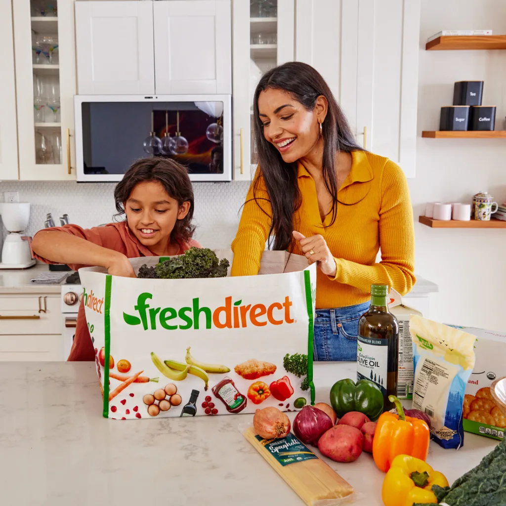 FreshDirect grocery bag on counter