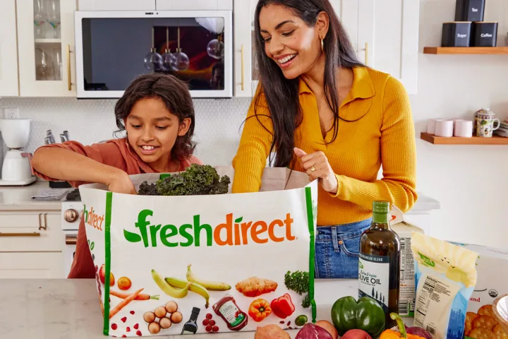 FreshDirect grocery bag on counter