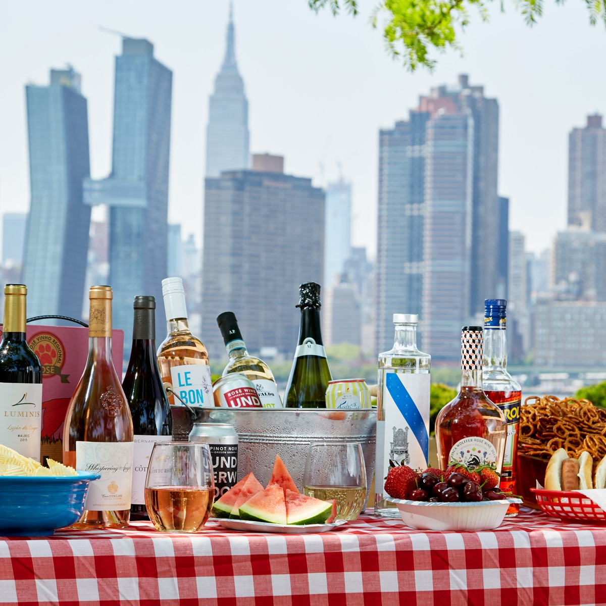 picnic table with nyc skyline