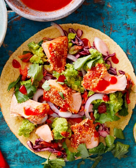 Sticky sesame Alaska salmon tacos