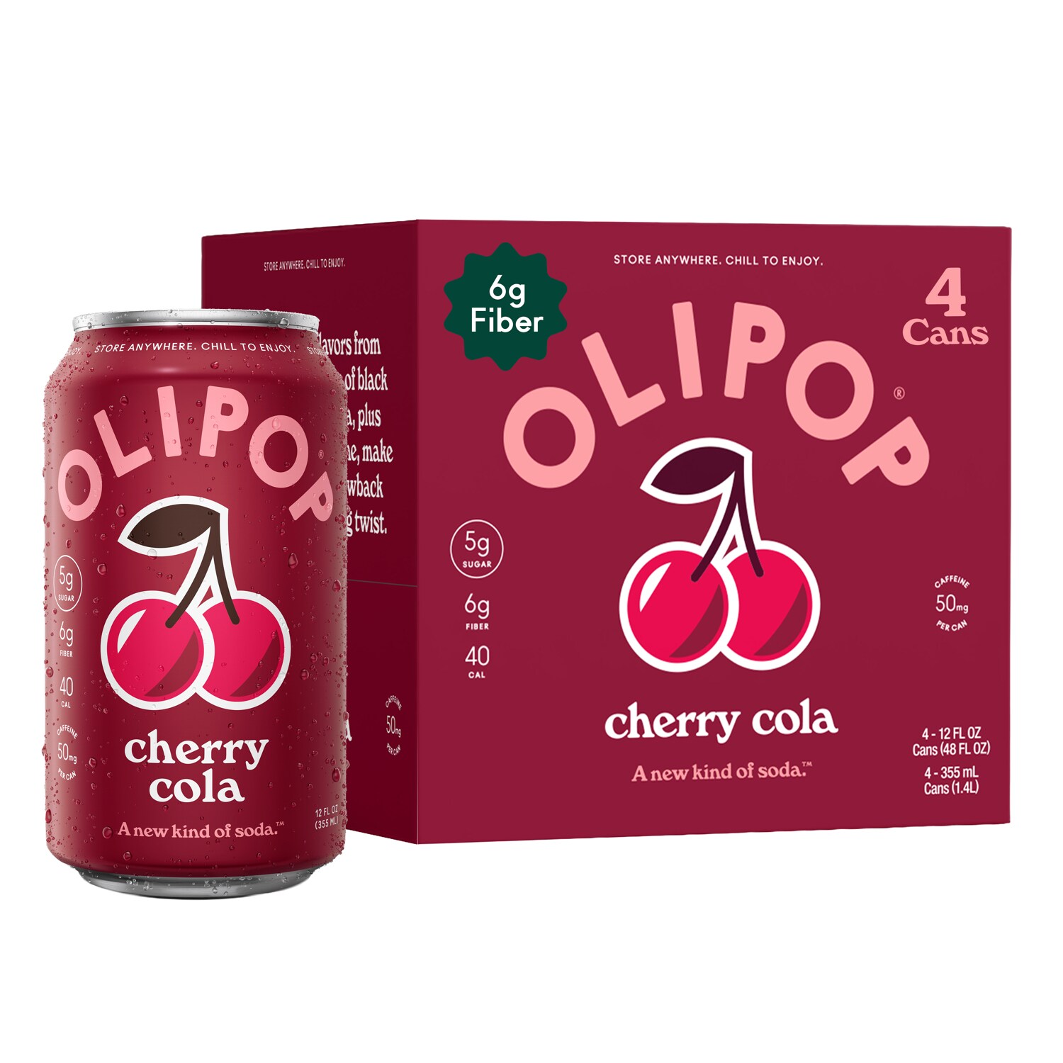 Olipop Cherry Cola Soda, Cans