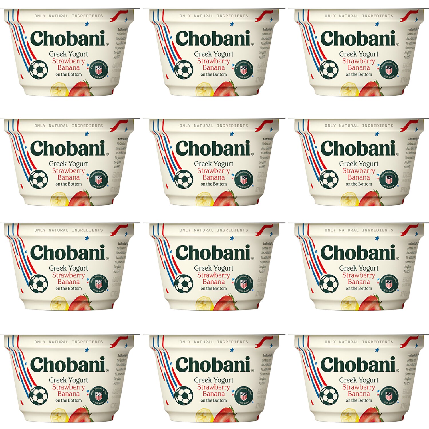 Chobani Low-Fat Greek Yogurt, Strawberry Banana on the Bottom, Case