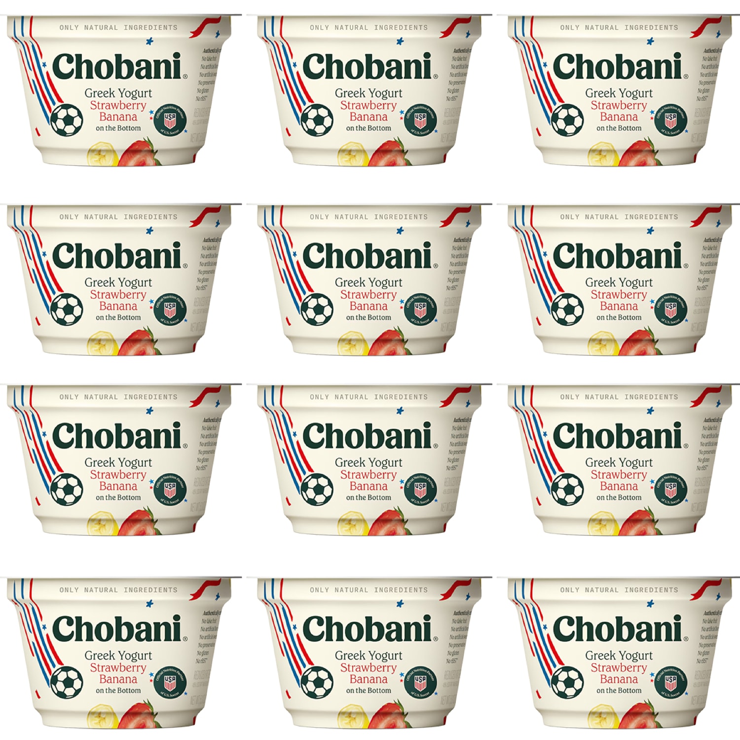 Chobani Low-Fat Greek Yogurt, Strawberry Banana on the Bottom, Case