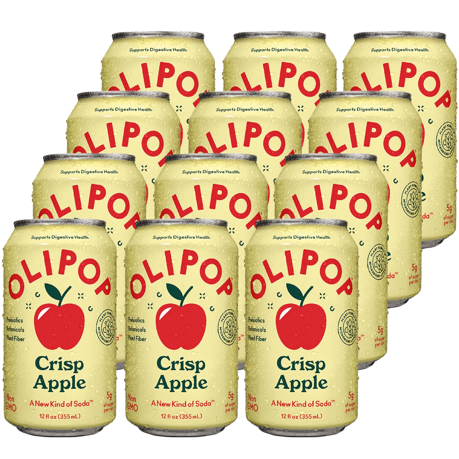Olipop Crisp Apple Soda, Can, Case