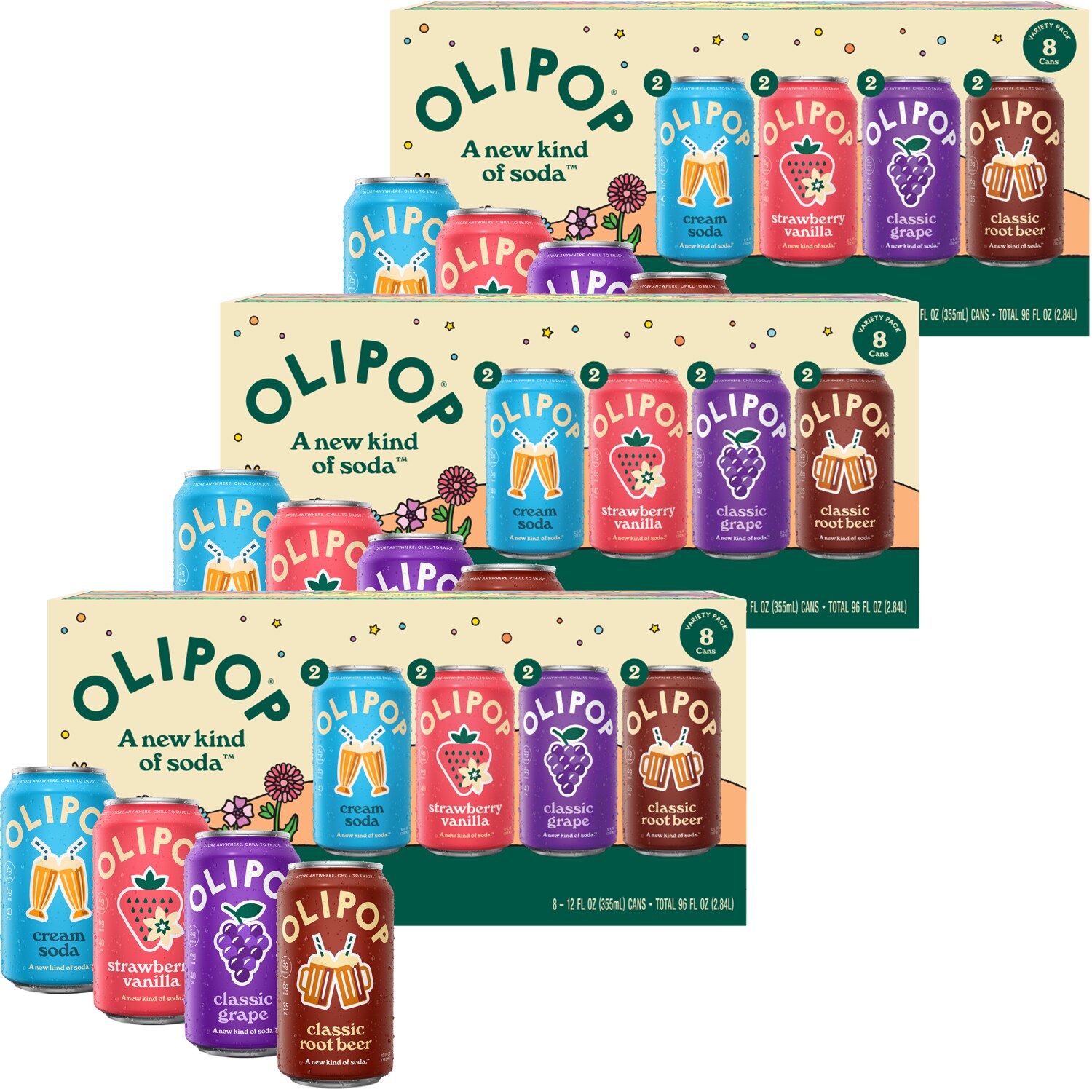 Olipop Soda, Variety Pack, Cans, Case
