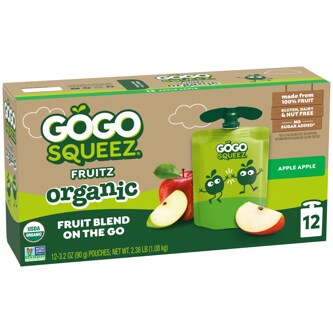 GoGo SqueeZ No Sugar Added Organic Applesauce & Fruit Puree, Apple Apple