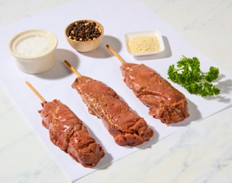Demakes Bros. Beef Sirloin Steak Skewers, Island Teriyaki, Frozen