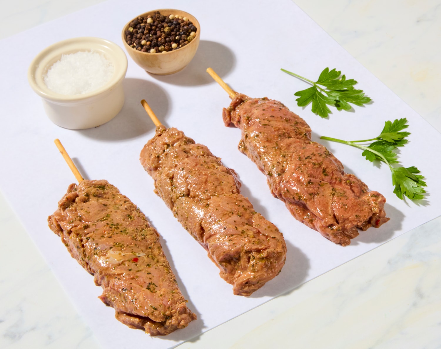 Demakes Bros. Beef Sirloin Steak Skewers, Roasted Garlic Butter, Frozen, image 1 of 2 slides