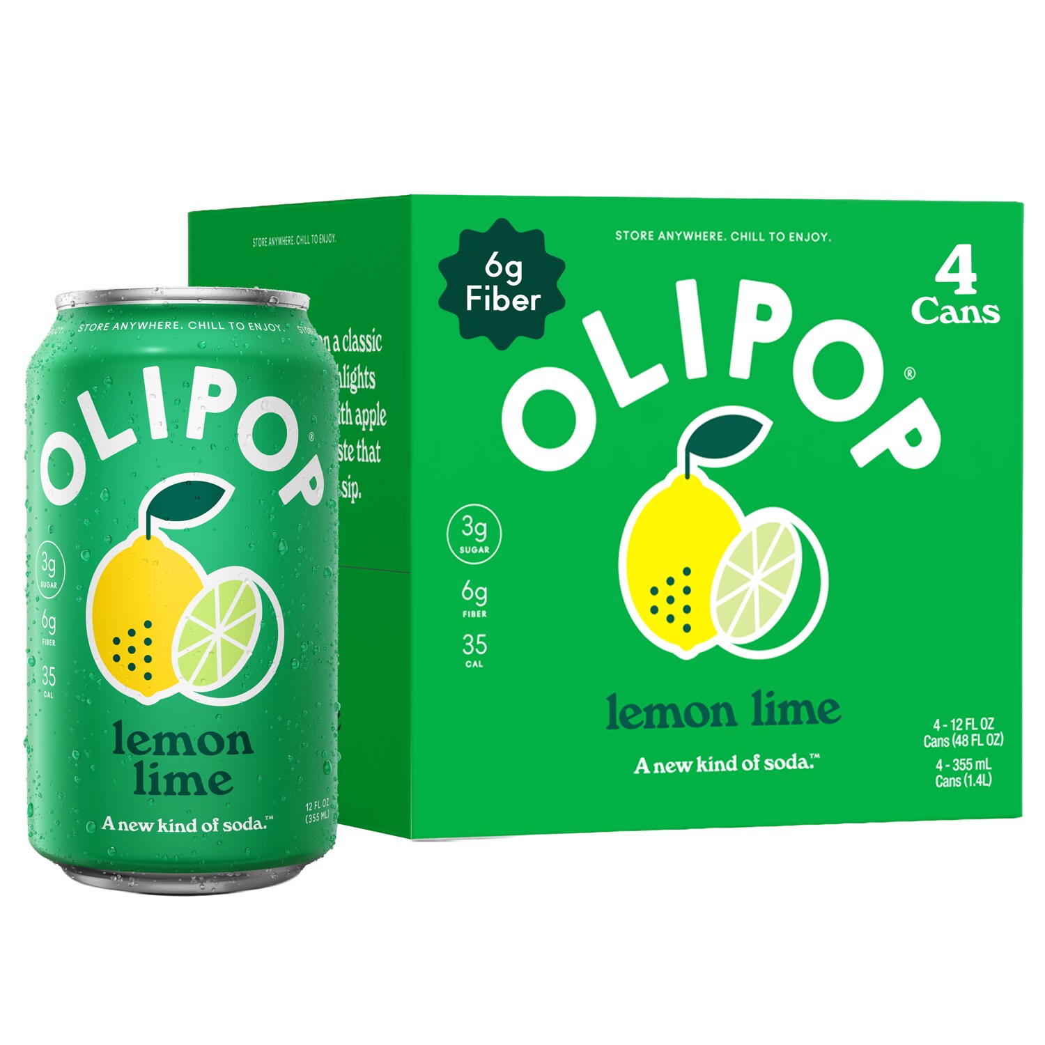 OLIPOP 9g Fiber Prebiotic Soda, Lemon Lime, Can