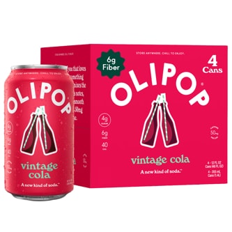 OLIPOP 6g Fiber Prebiotic Soda, Vintage Cola, Cans