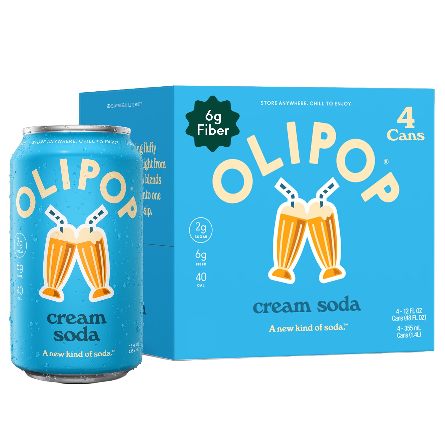 OLIPOP 6g Fiber Prebiotic Soda, Cream Soda, Cans