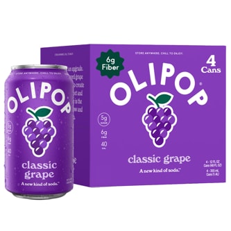 OLIPOP 6g Fiber Prebiotic Soda, Classic Grape, Cans