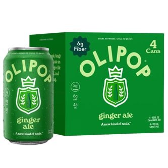 OLIPOP 6g Fiber Prebiotic Soda, Ginger Ale, Cans
