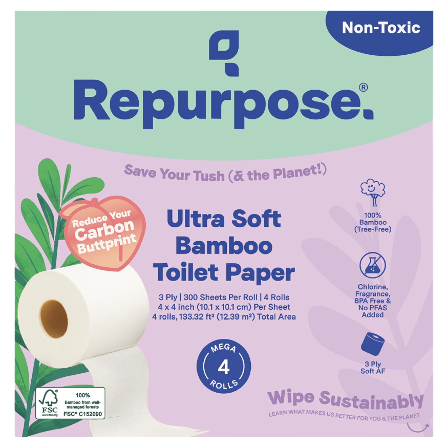 Repurpose Ultra Soft 3-Ply Bamboo Toilet Paper, Mega Rolls