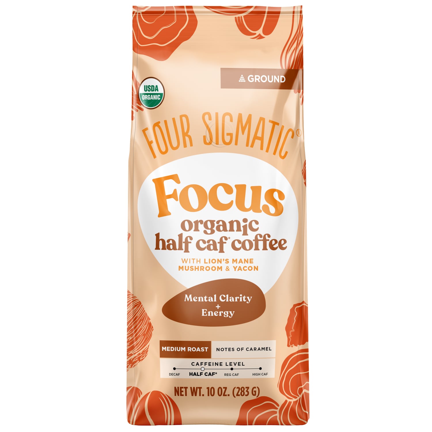 Four Sigmatic Organic Medium Roast Ground Coffee, Focus Half Caf