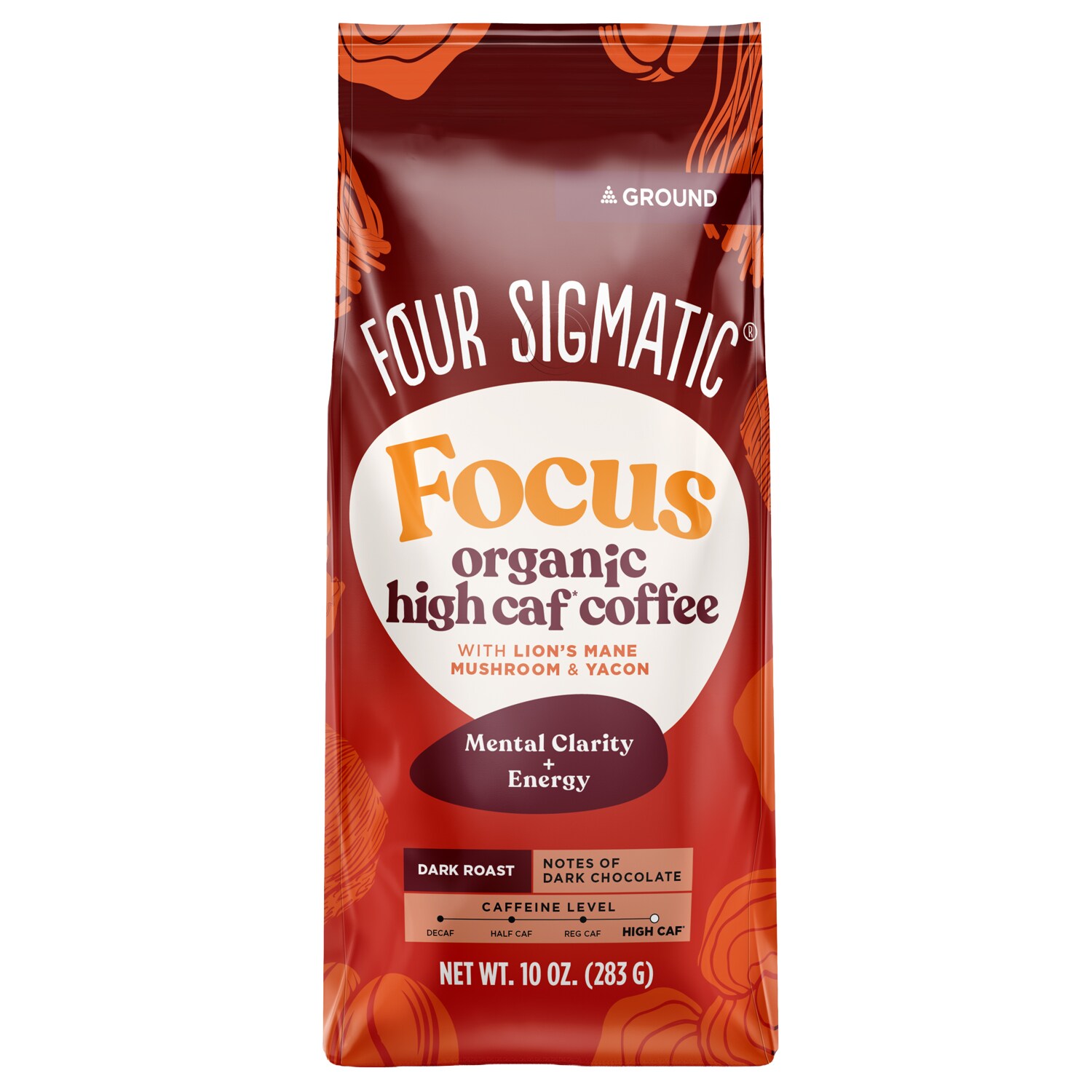 Four Sigmatic Organic Dark Roast Ground Coffee, Focus High Caf