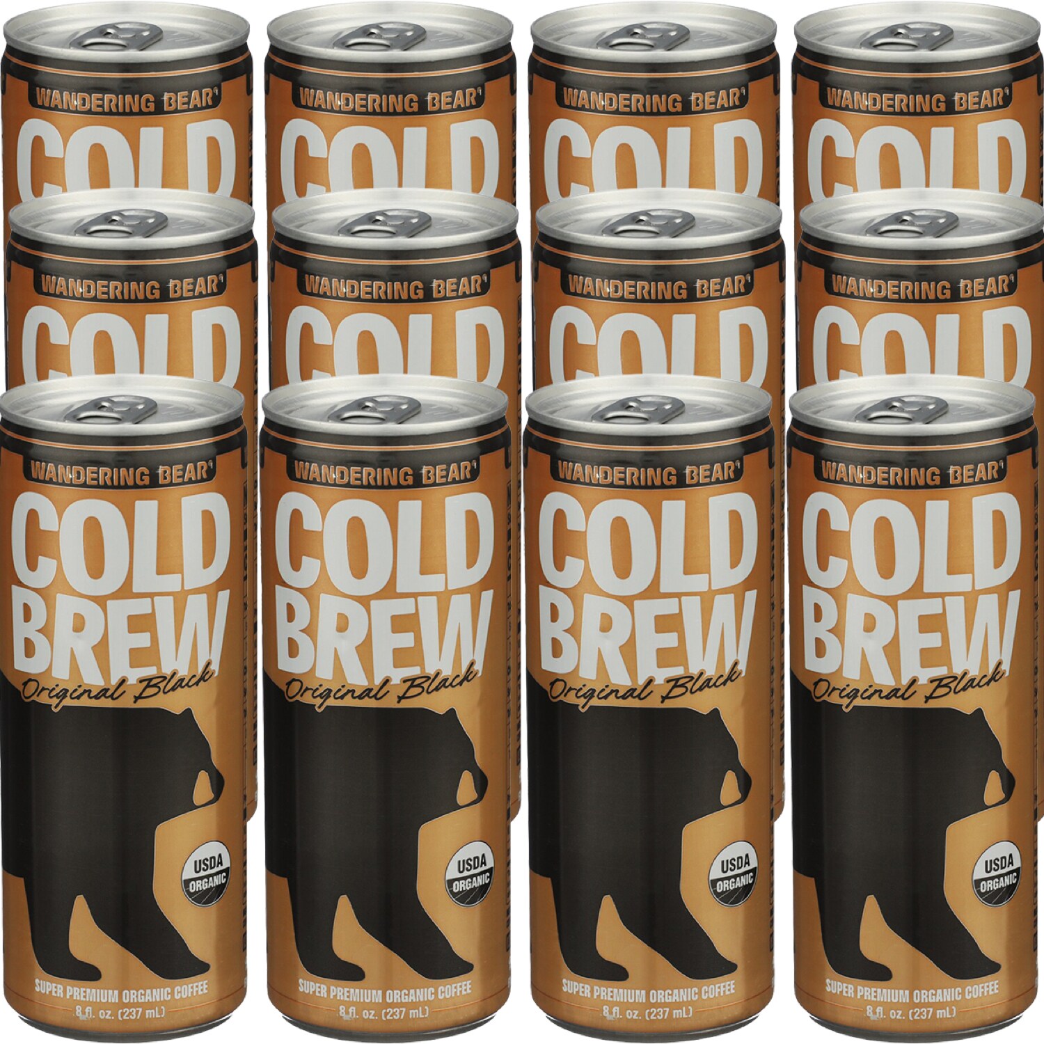 Wandering Bear Organic Cold Brew Coffee, Original Black, Can, Case