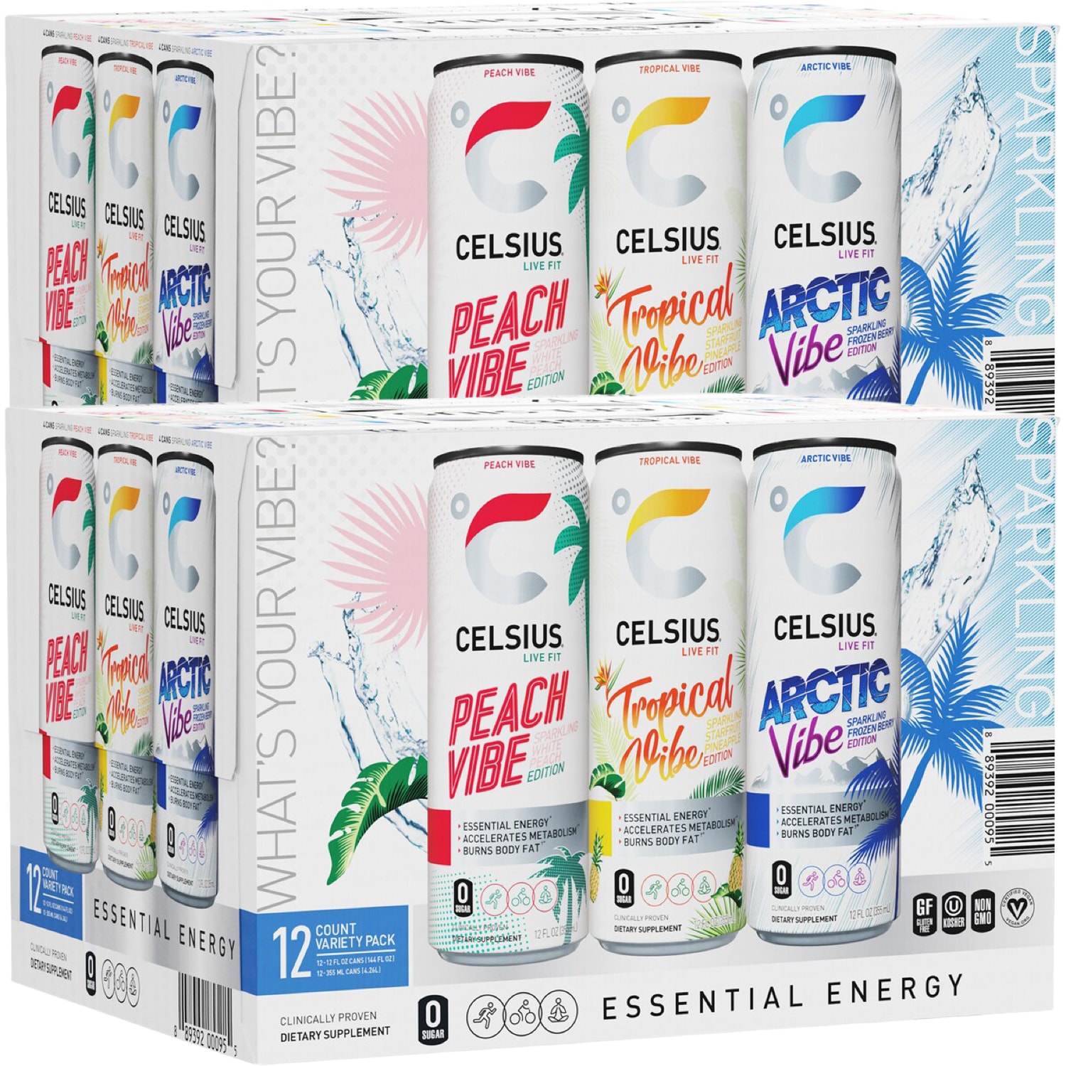 Celsius Sparkling Energy Drink, Vibe Variety Pack, Case