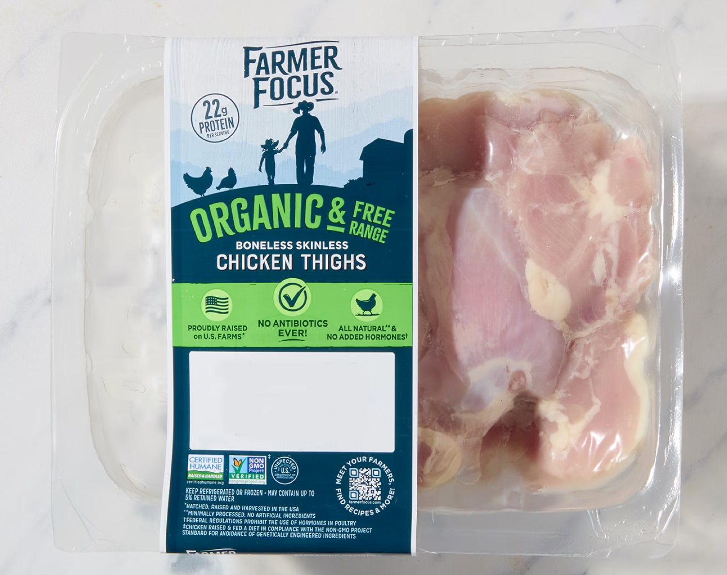 Farmer Focus Organic Boneless Skinless Chicken Thighs, image 1 of 2 slides