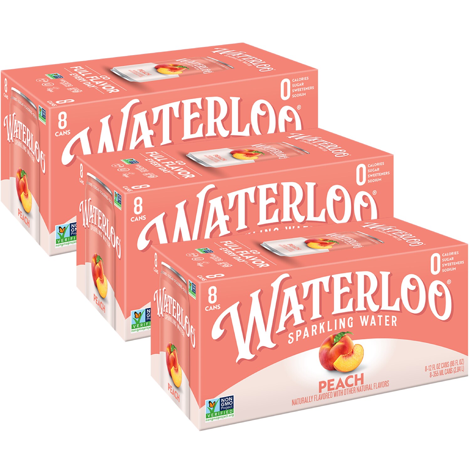 Waterloo Sparkling Water, Peach, Cans, Case