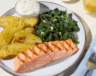 FreshDirect Salmon with Potatoes, Spinach & Tzatziki, Single Serving Meal