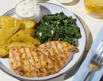 FreshDirect Chicken with Potatoes, Spinach & Tzatziki, Single Serving Meal