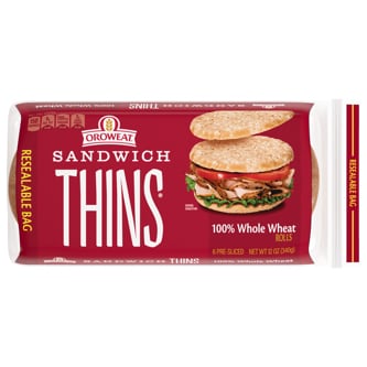 Oroweat Select Sandwich Thins, 100% Whole Wheat