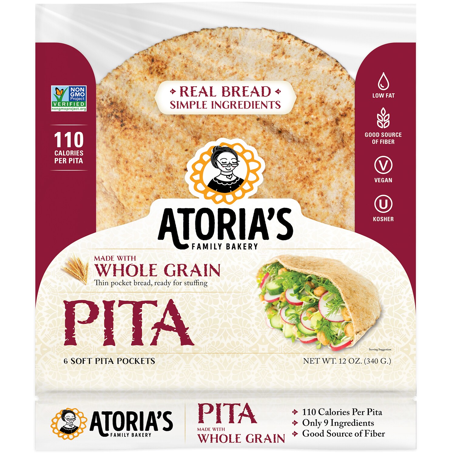 Atoria's Family Bakery Whole Grain Pita, Frozen