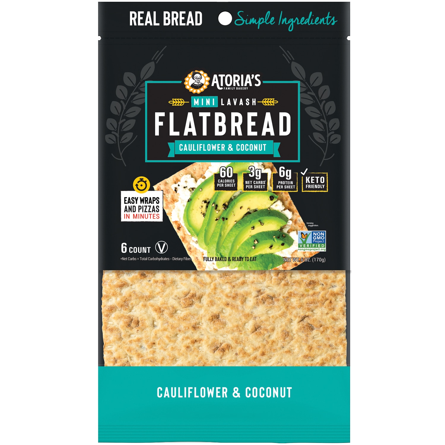 Atoria's Family Bakery Mini Lavash Flatbread, Cauliflower & Coconut, Frozen