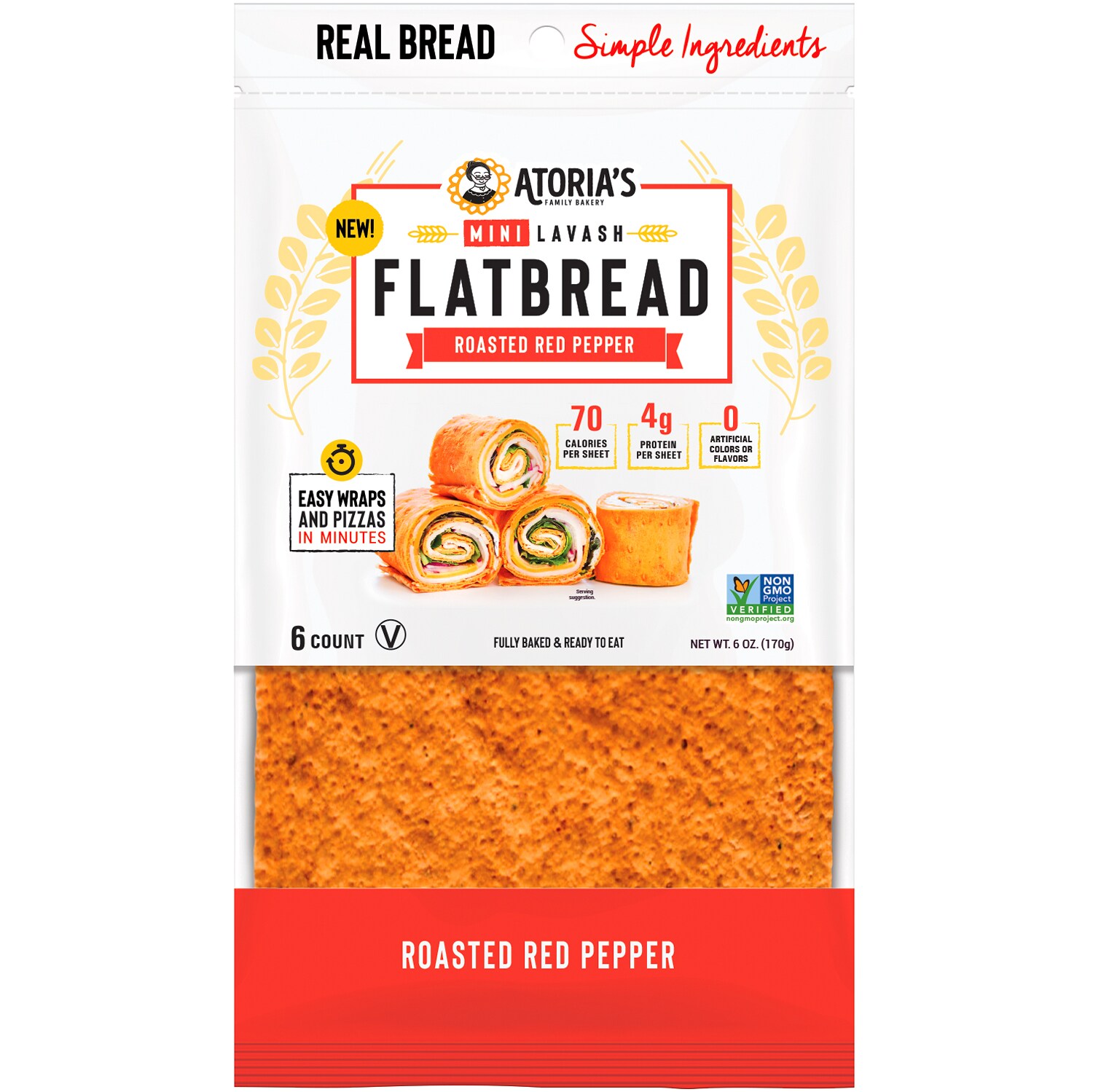 Atoria's Family Bakery Mini Lavash Flatbread, Roasted Red Pepper, Frozen