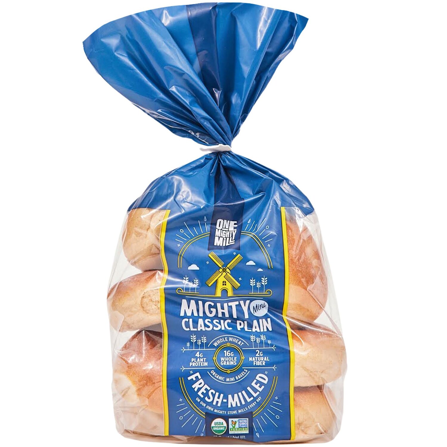 One Mighty Mill Organic Mini Whole Wheat Bagels, Plain, Frozen