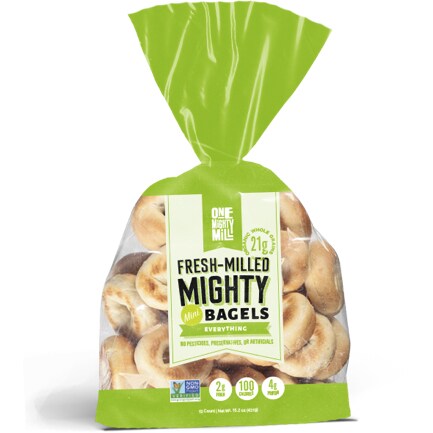 One Mighty Mill Mini Whole Wheat Bagels, Everything, Frozen