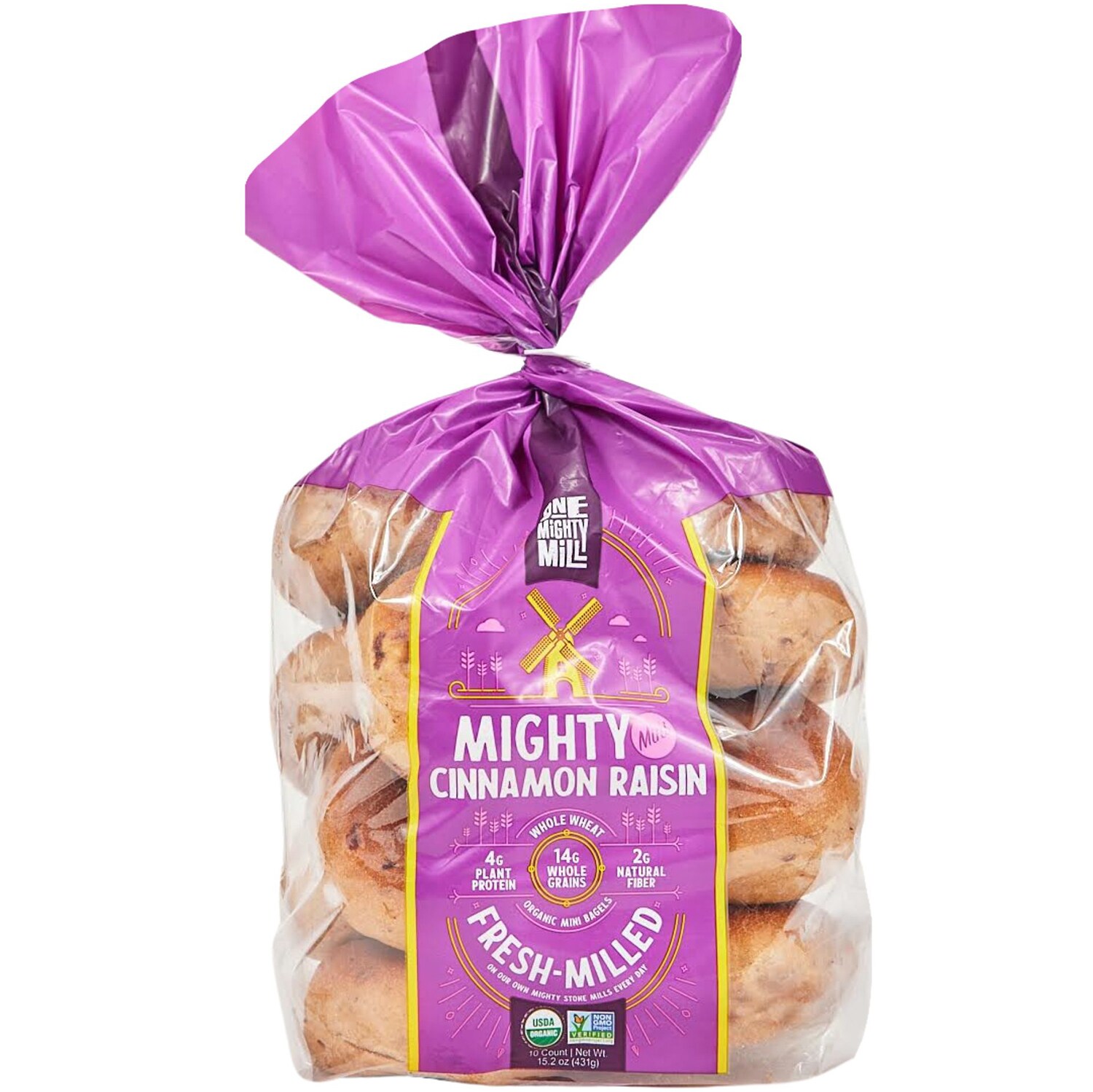 One Mighty Mill Organic Mini Whole Wheat Bagels, Cinnamon Raisin, Frozen