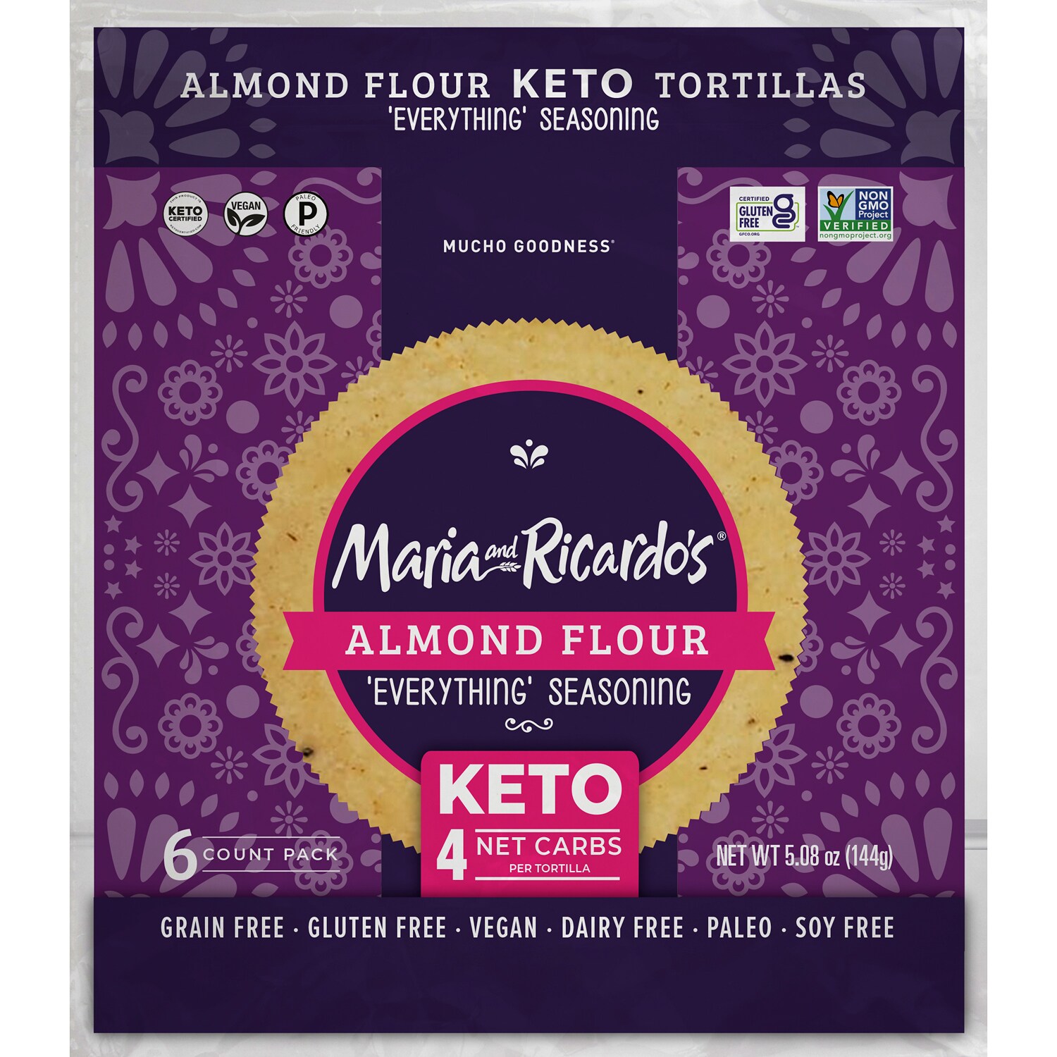 Maria and Ricardo's Almond Flour Keto Tortillas, Everything Seasoning, Frozen