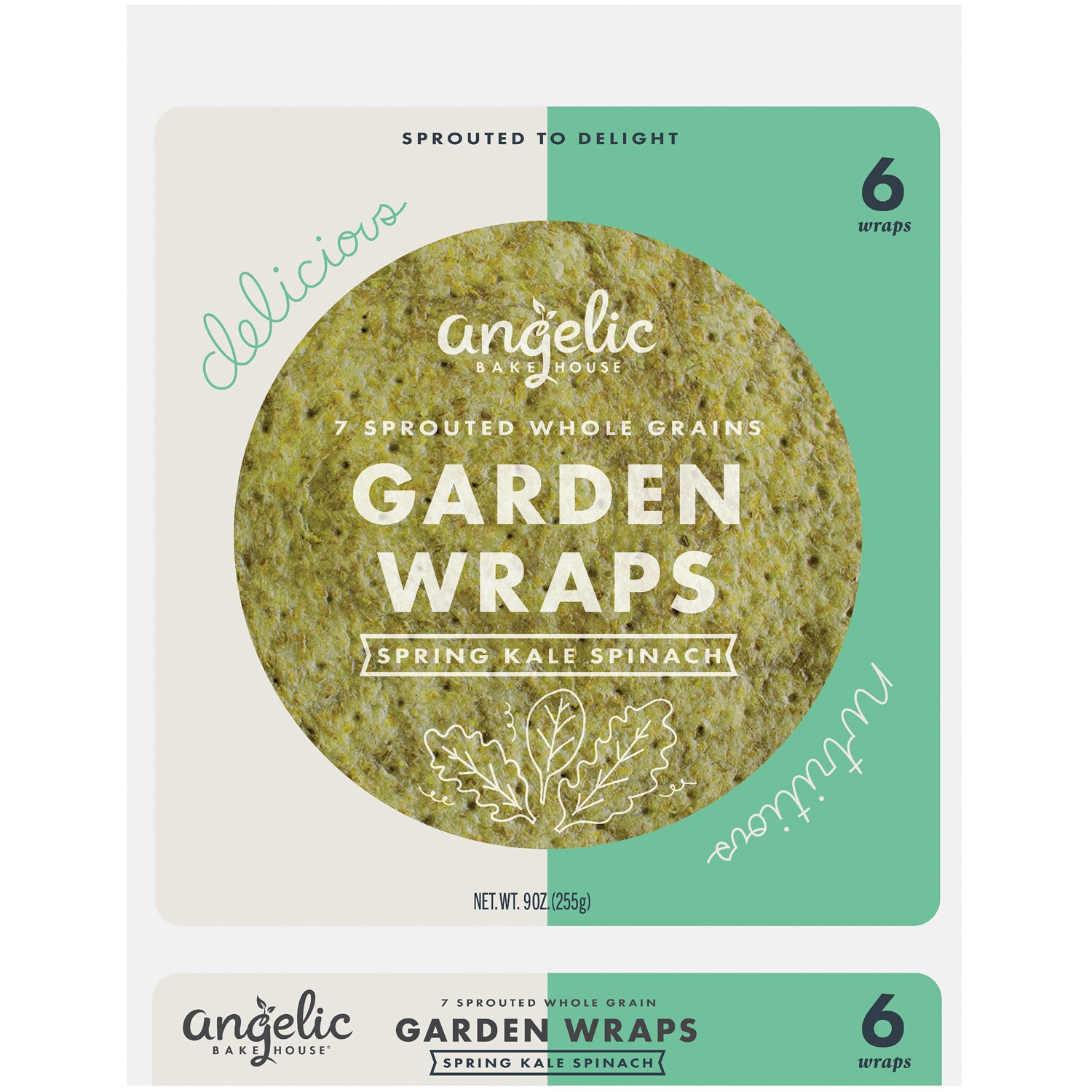 Angelic Bakehouse 7 Sprouted Whole Grains Garden Wraps, Spring Kale Spinach, Frozen