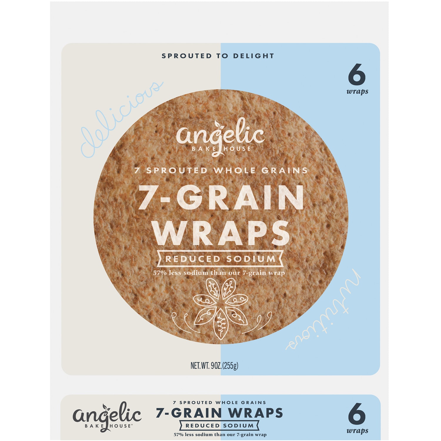 Angelic Bakehouse 7 Sprouted Whole Grain Wraps, Reduced Sodium, Frozen