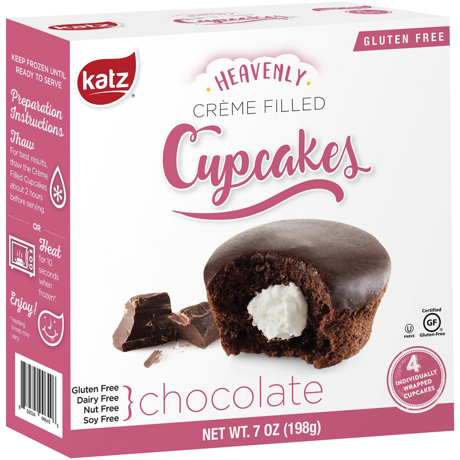 Katz Gluten Free Crème Filled Cupcakes, Chocolate, Frozen