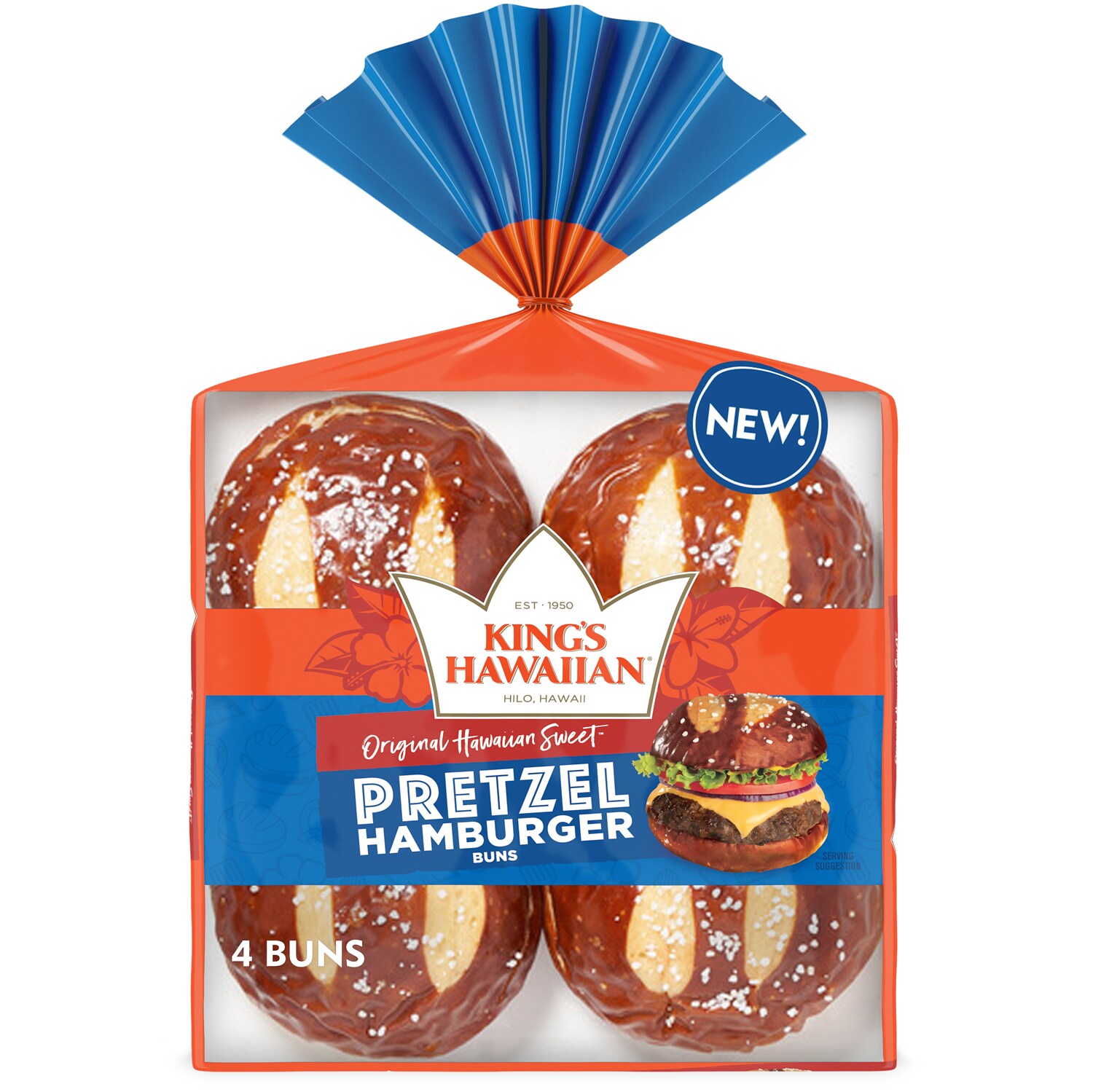 King's Hawaiian Original Hawaiian Sweet Pretzel Hamburger Buns, Frozen
