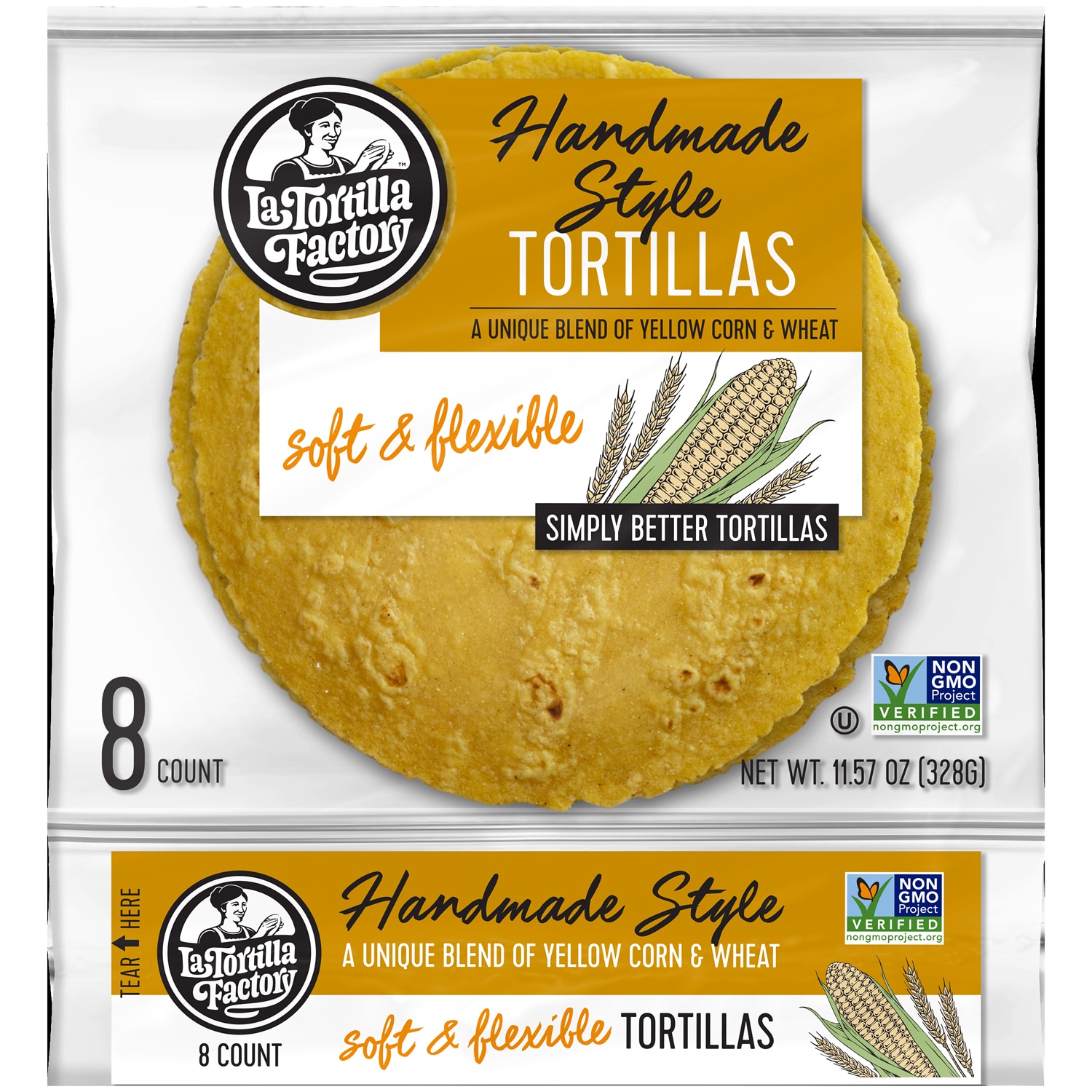 La Tortilla Factory Handmade Style Tortillas, Yellow Corn & Wheat