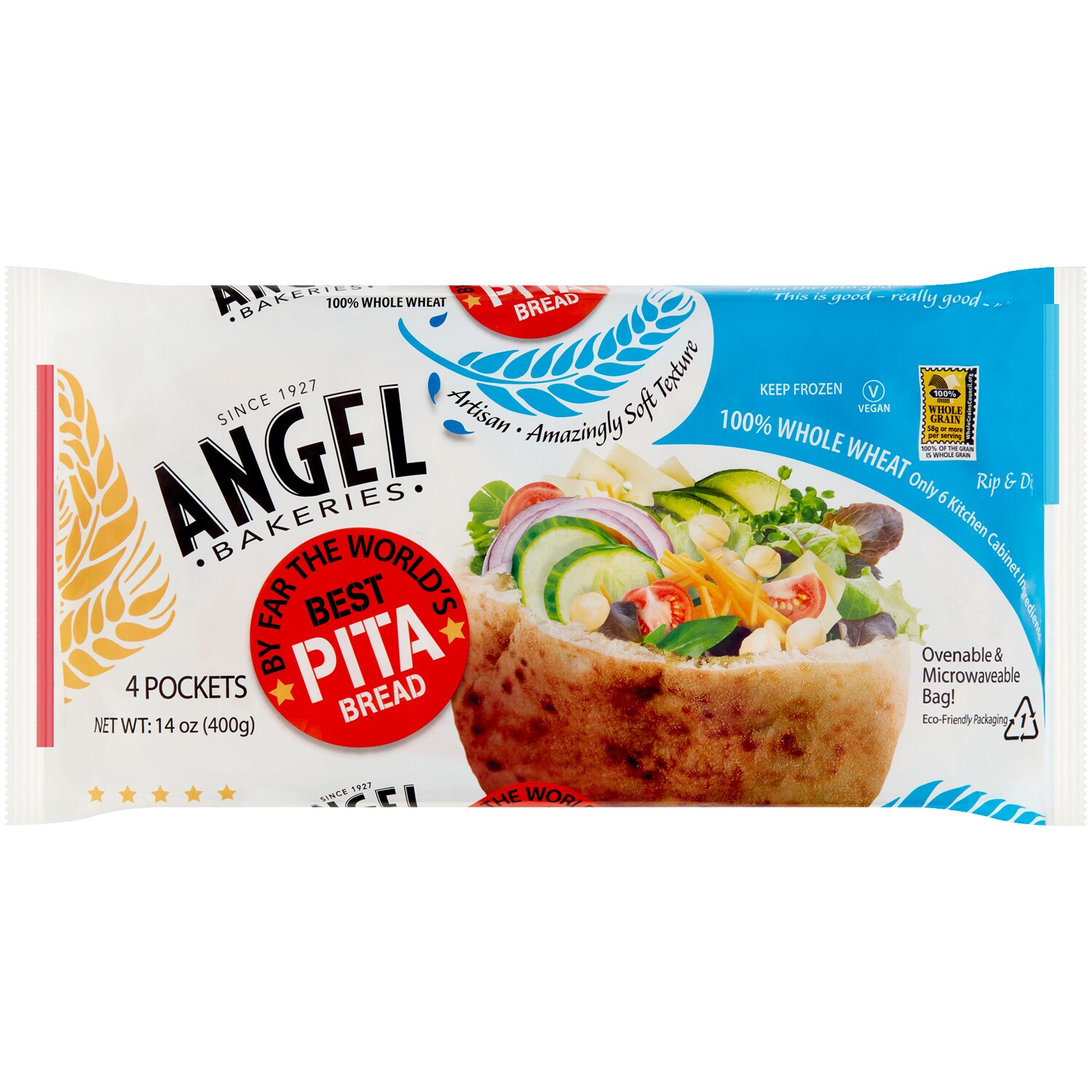 Angel Bakeries Pita Bread, 100% Whole Wheat, Frozen