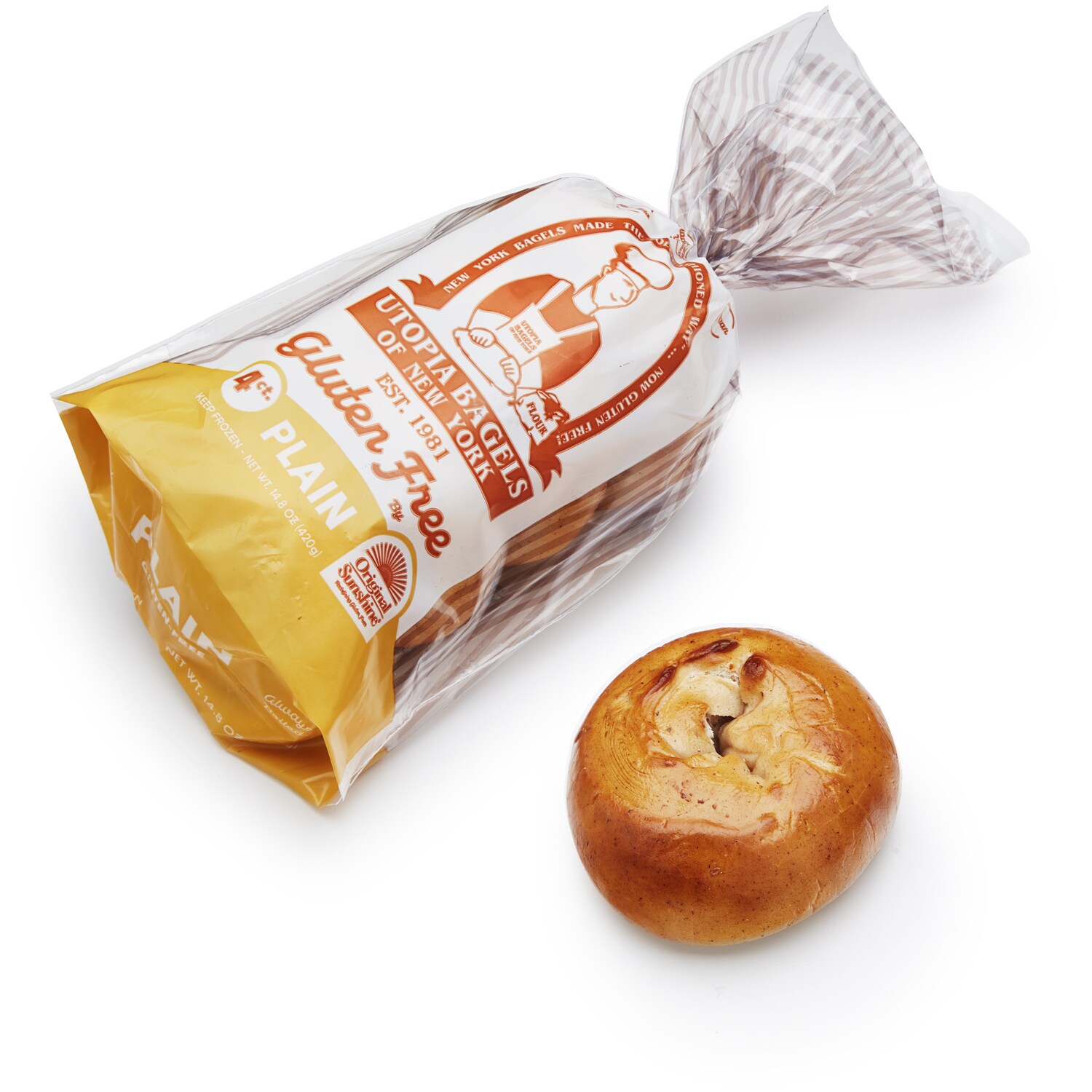 Utopia Bagels of New York Original Sunshine Gluten-Free Bagels, Plain, Frozen