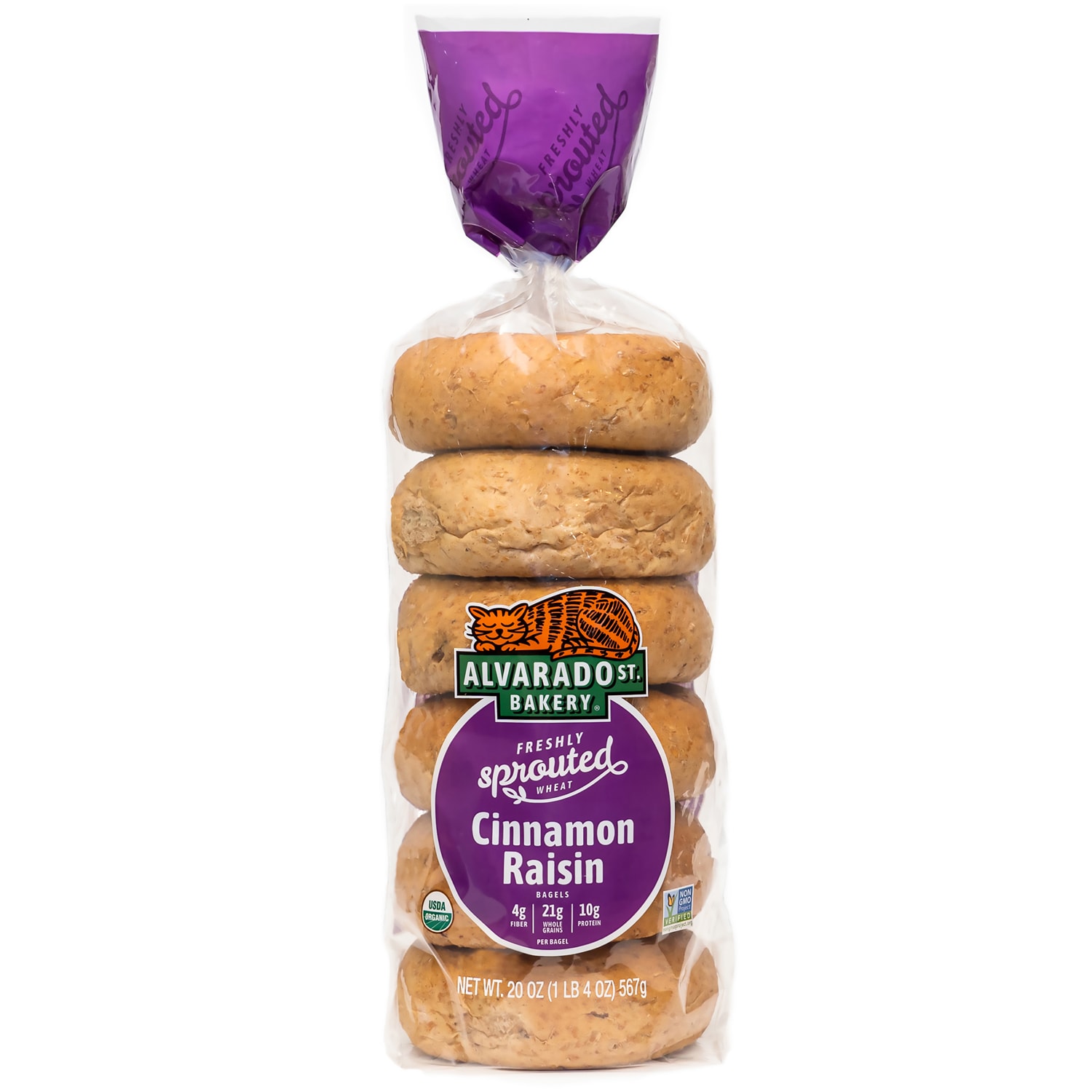 Alvarado St. Bakery Sprouted Wheat Bagels, Cinnamon Raisin, Frozen