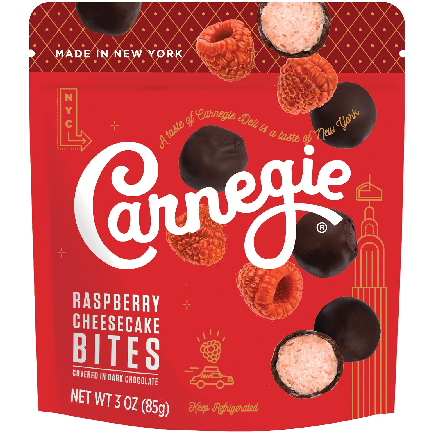 Carnegie Deli Chocolate Covered Cheesecake Bites, Raspberry, Frozen