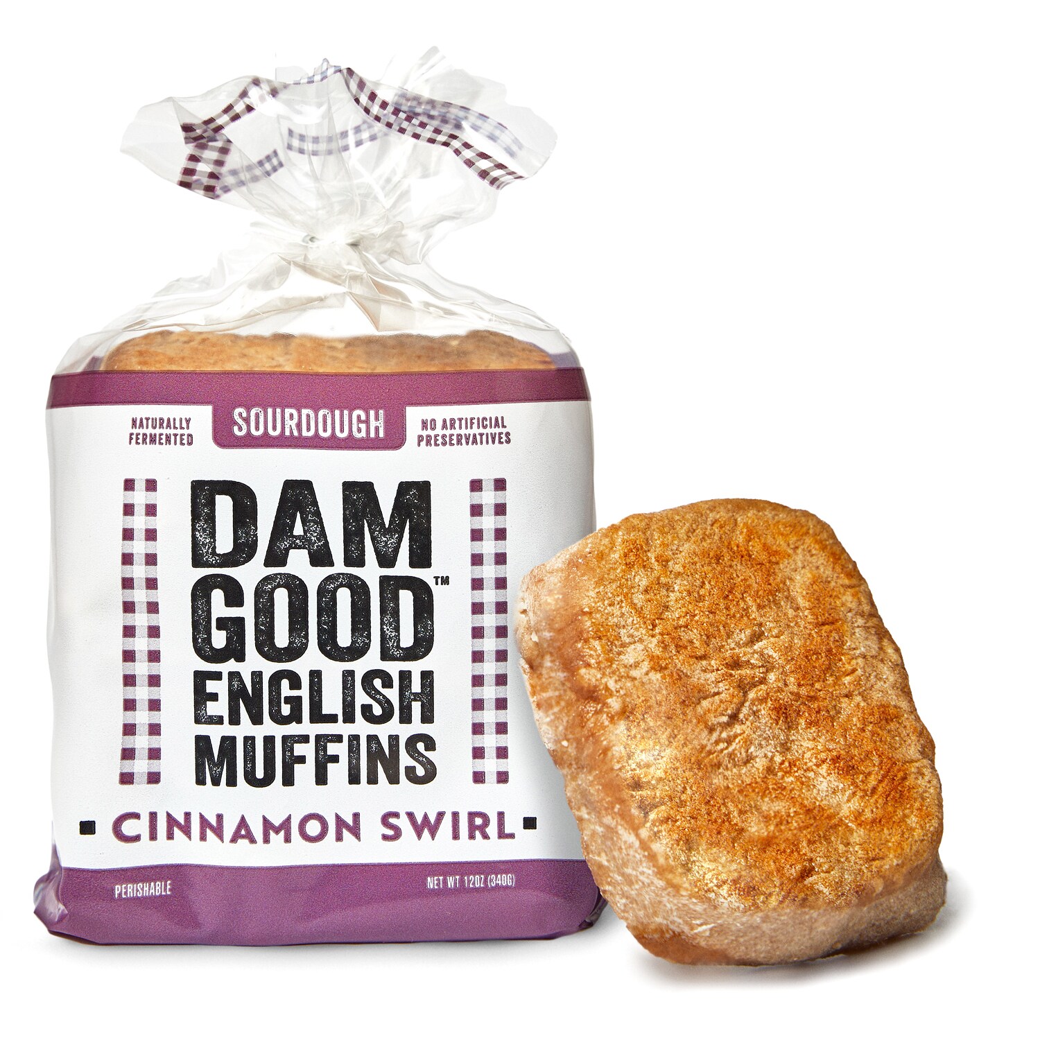 Dam Good English Muffins, Vegan Sourdough Cinnamon Swirl