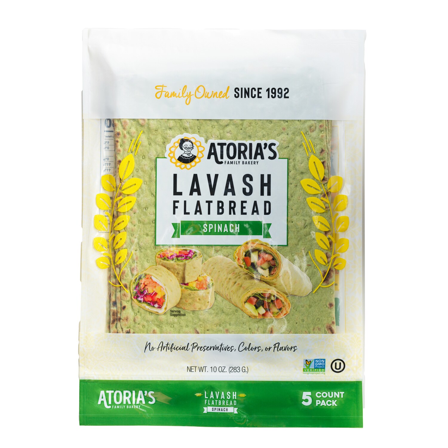 Atoria's Family Bakery Lavash Flatbread, Spinach, Frozen