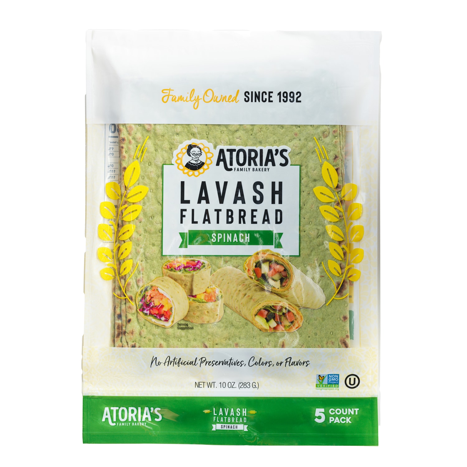 Atoria's Family Bakery Lavash Flatbread, Spinach, Frozen