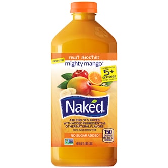 Naked Juice 100% Juice Fruit Smoothie, Mighty Mango, Plastic Bottle