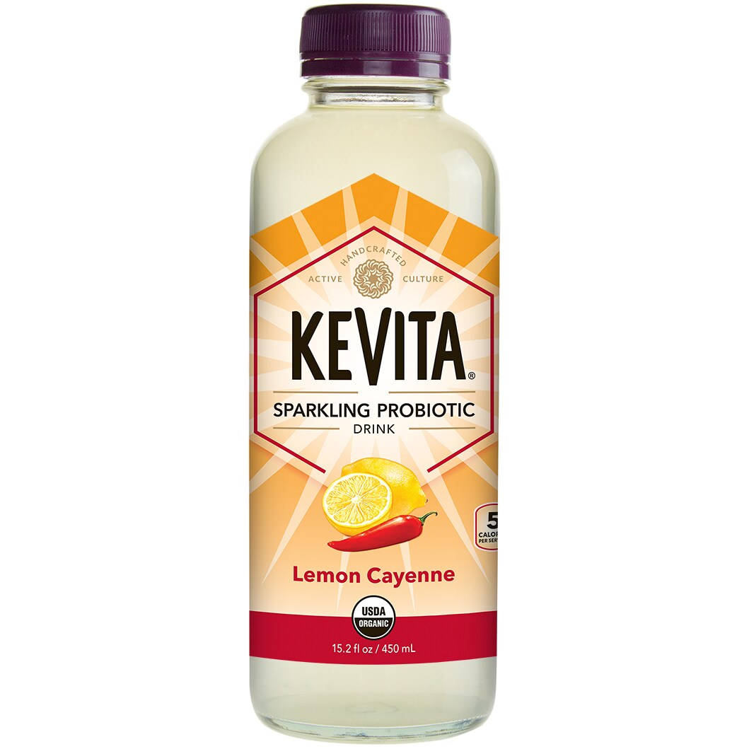 KeVita Sparkling Probiotic Drink, Lemon Cayenne, Glass Bottle