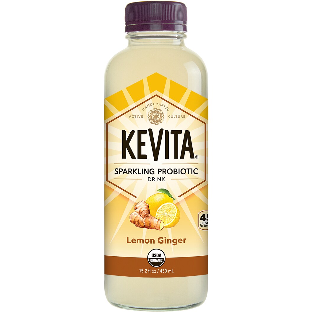 KeVita Sparkling Probiotic Drink, Lemon Ginger, Glass Bottle