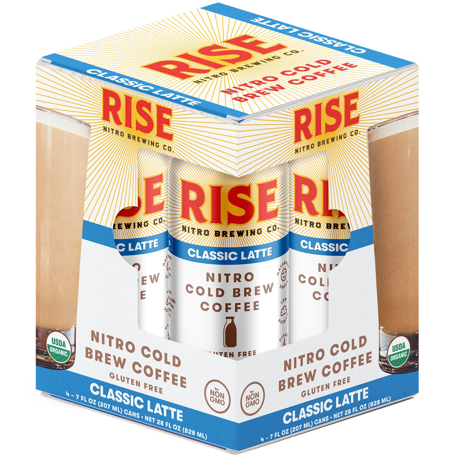 RISE Brewing Co. Nitro Cold Brew Coffee, Classic Latte, Cans